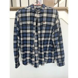 Orvis Men's Heavyweight Flannel Shirt/Jacket Shacket Blue Plaid Large Pockets